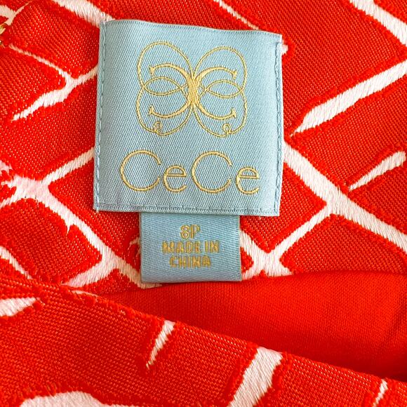 CeCe by Cynthia Steffe Fiery Red and White Fit and Flare Dress size 8 Petite - Picture 4 of 5